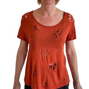 Lani California Distressed Orange Top Womens Sz L 24 Soft Fabric Retro Style Shi